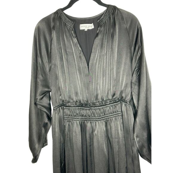 A Piece Apart Midi Dress 4 Witchy Gothic Gypsy Smocked Wednesday Pleated Black - Picture 3 of 13